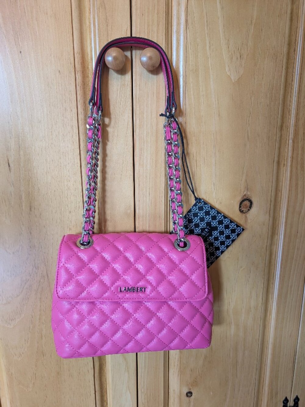 Lambert Penelope Vegan Leather 2-in-1 Quilted Handbag, Wild Rose Pink, New, NWT